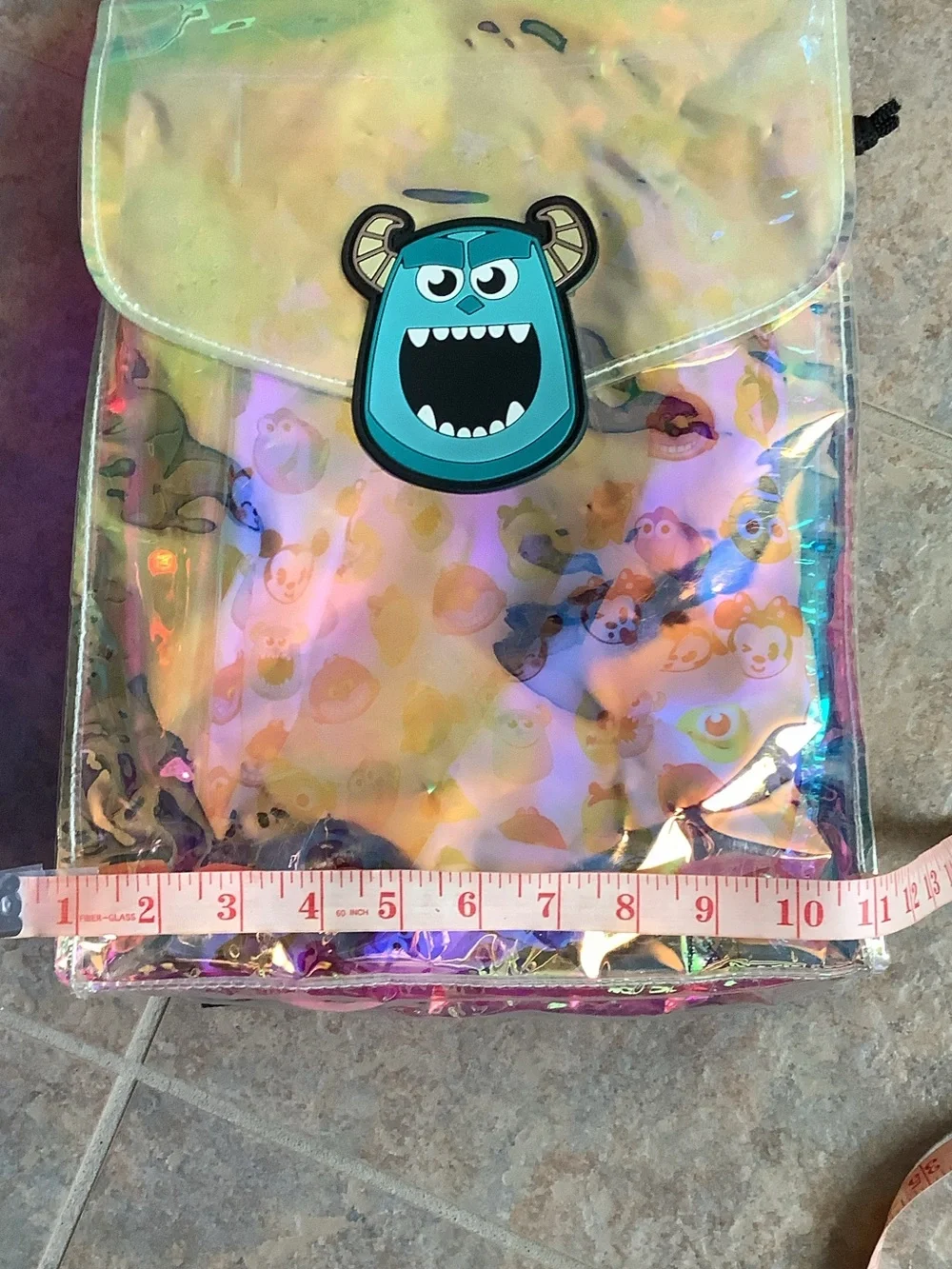 Kids Iridescent Holographic Backpack with Monster Patch - Pink/Multicolor
